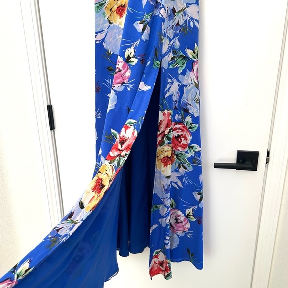 Yumi Kim Revolve Jasmine Silk Maxi Dress Floral Slit Blue Wedding Size Small - Picture 7 of 13